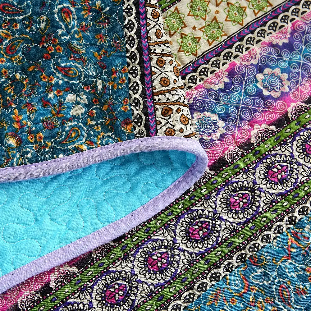 NEWLAKE Reversible Floral Patchwork Quilt Throw Blanket 60x78 Inch | Cotton, Blue Jacquard - view 3