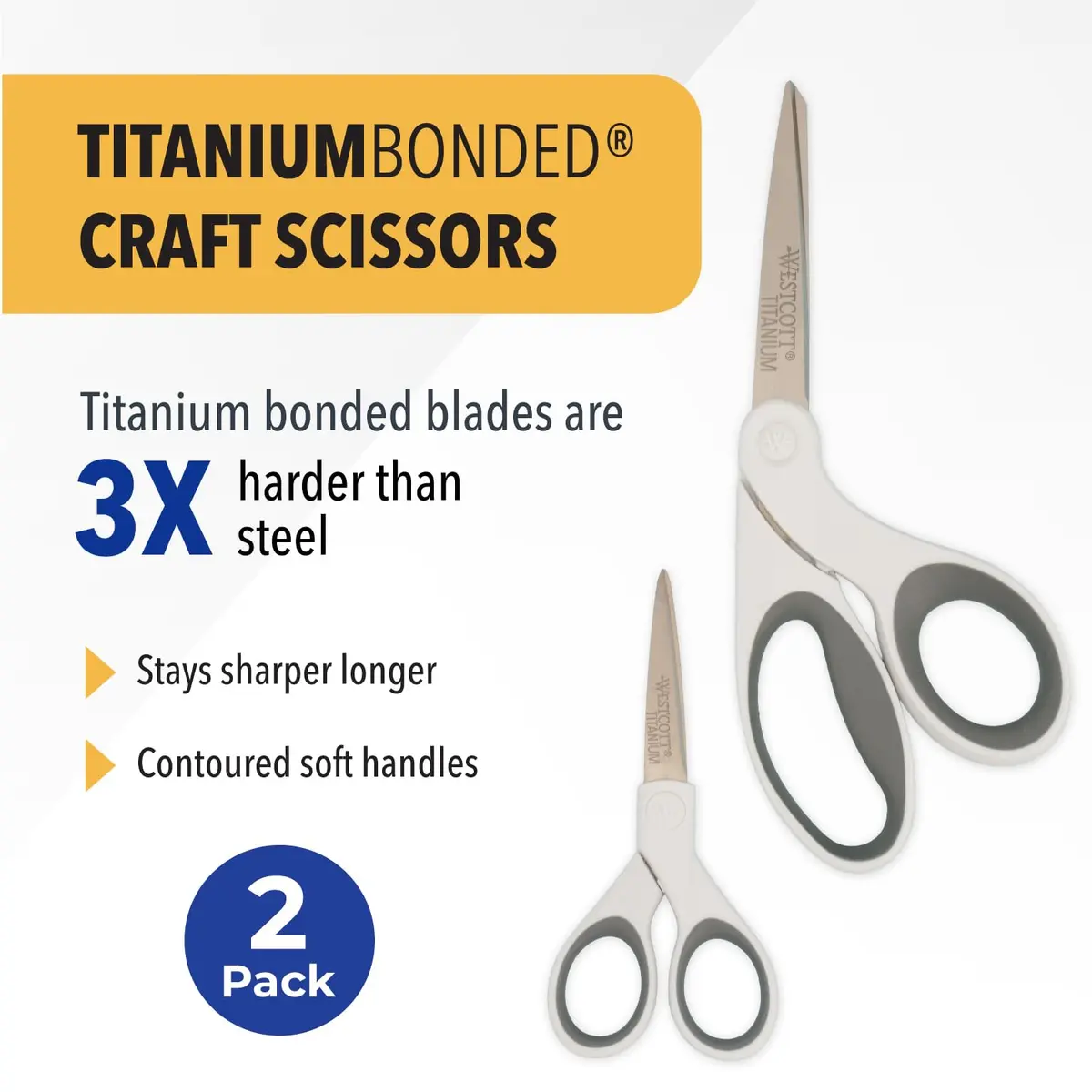 Westcott 5-Inch Micro-Tip & 8-Inch Bent Craft Fabric Scissors 2-Pack | Titanium Bonded Blades for Heavy Fabric and Precise Snips - view 2