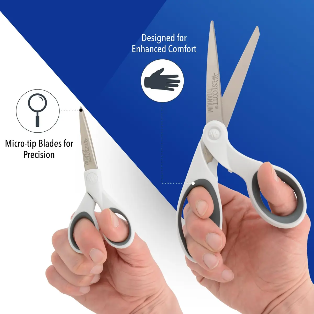 Westcott 5-Inch Micro-Tip & 8-Inch Bent Craft Fabric Scissors 2-Pack | Titanium Bonded Blades for Heavy Fabric and Precise Snips - view 3