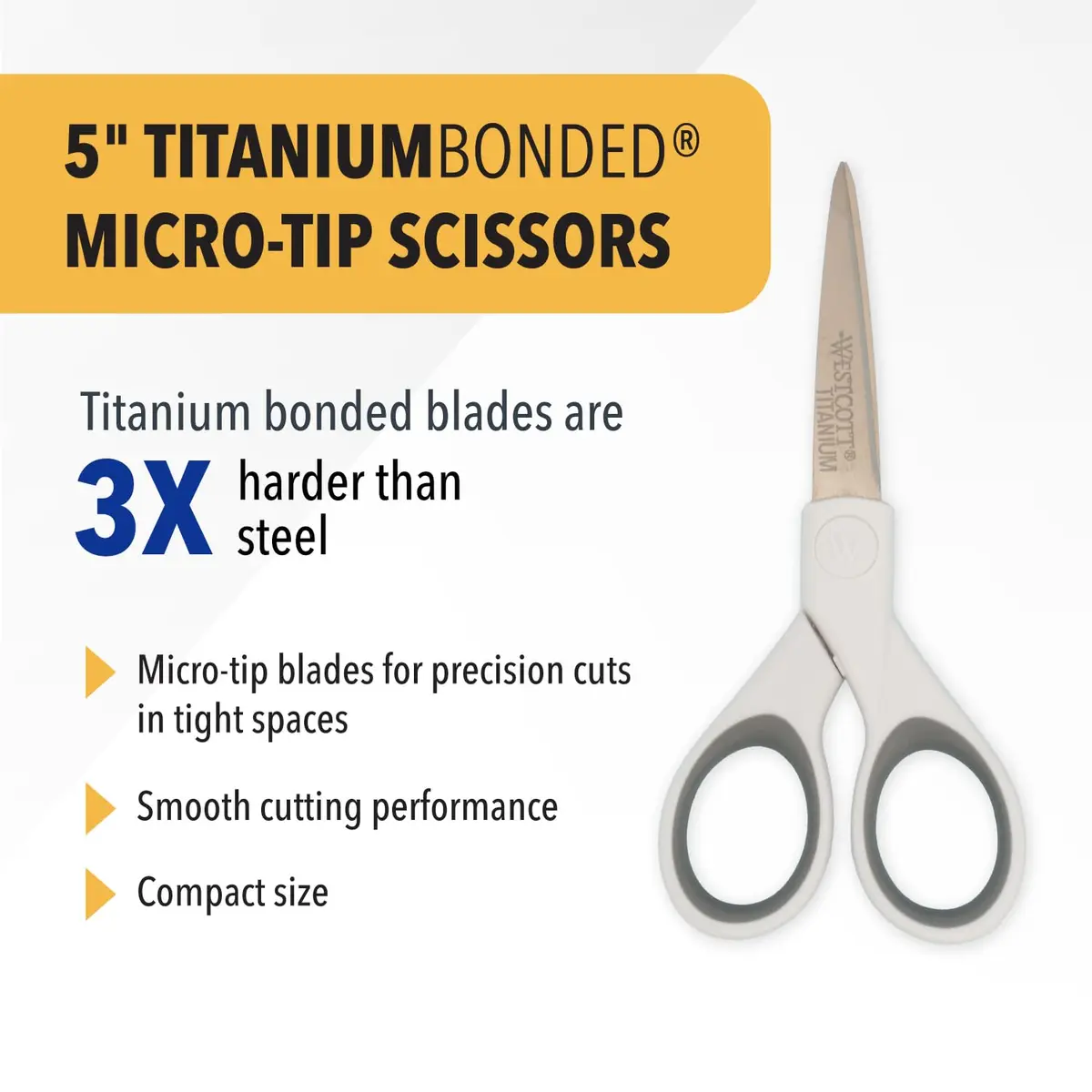 Westcott 5-Inch Micro-Tip Fabric Scissors | Titanium-Bonded Blades, Straight Edge, Ambidextrous Handle - view 2