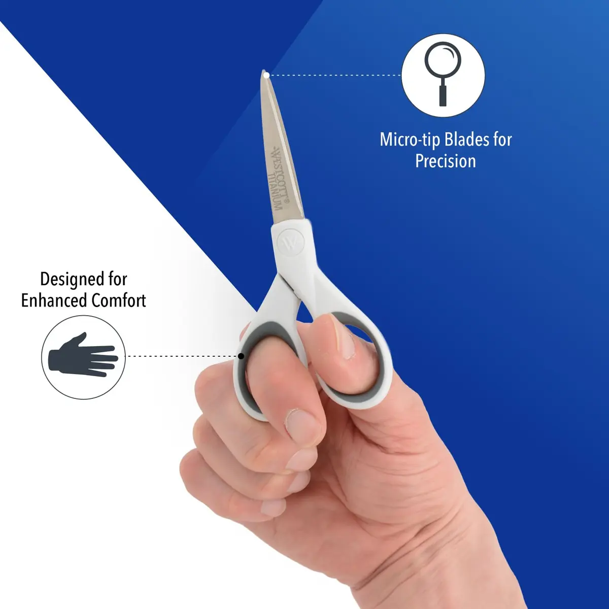 Westcott 5-Inch Micro-Tip Fabric Scissors | Titanium-Bonded Blades, Straight Edge, Ambidextrous Handle - view 3