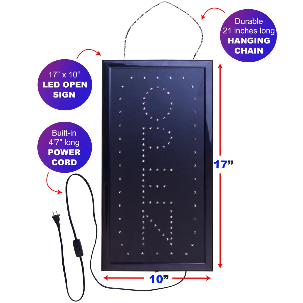 Ultima LED Open Sign for Business 17" x 10" | Bright Neon-Style LED Sign for Storefronts - view 4