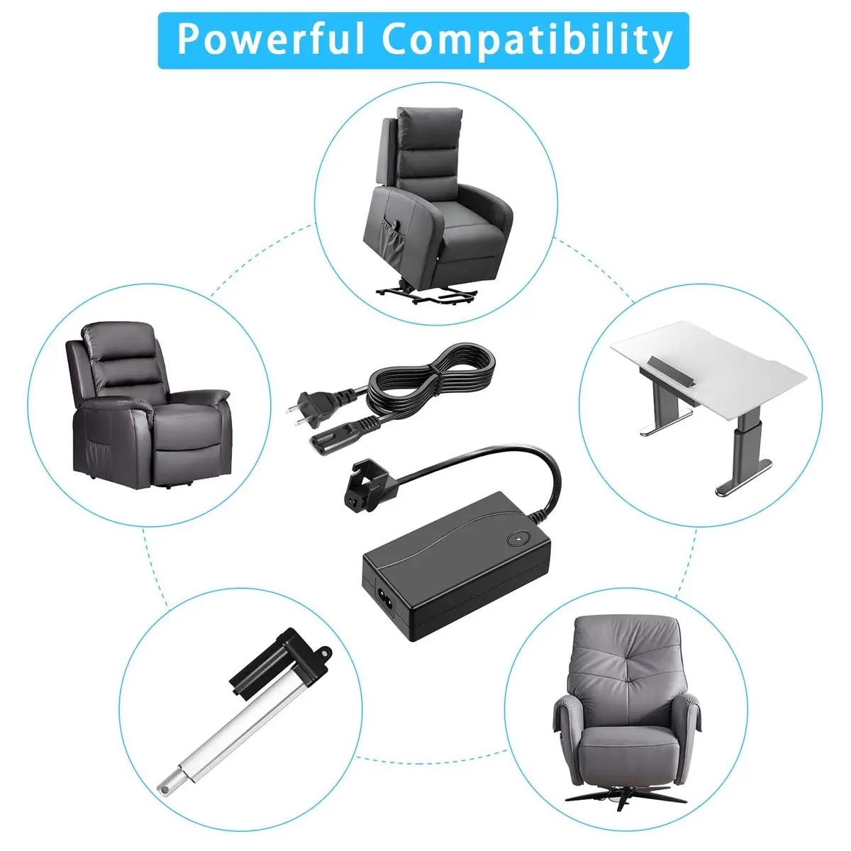 STAIGO 29V 2A Recliner Transformer Charger | 58W Power Adapter for Okin Limoss, Black - view 7