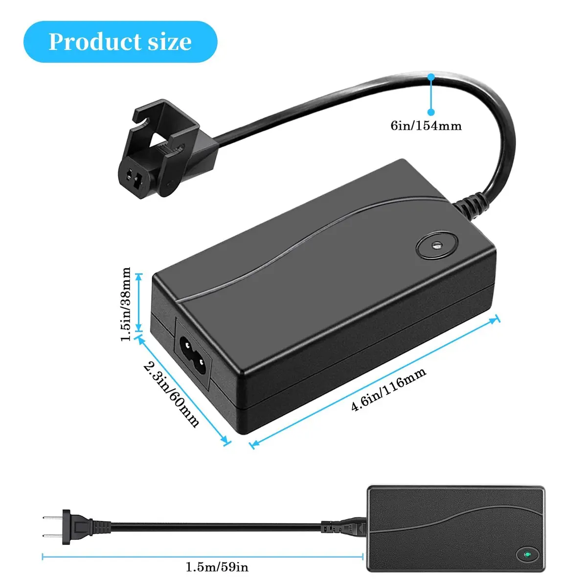 STAIGO 29V 2A Recliner Transformer Charger | 58W Power Adapter for Okin Limoss, Black - view 3
