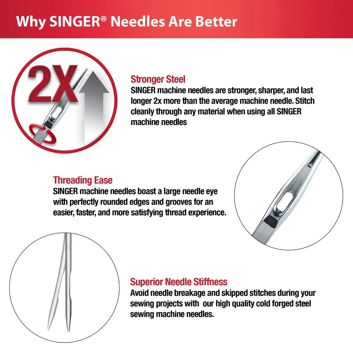 SINGER Universal Embroidery Sewing Machine Needles 80/12 (5-Count) | Compatible with Domestic Machines - view 5