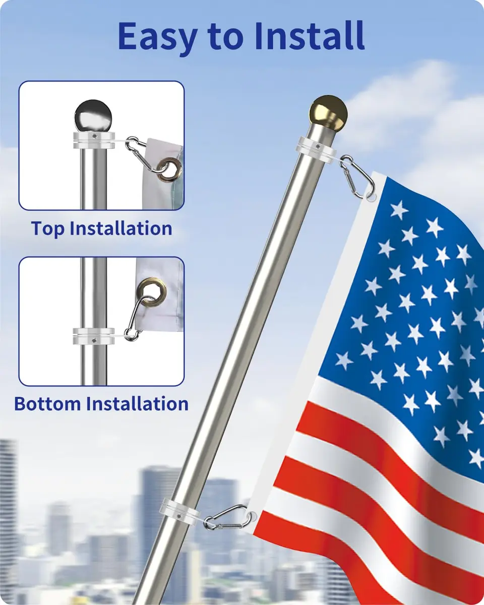Loretoy 2 Pack Aluminum Alloy Flag Pole Rings 2.54 cm (1 inch) Diameter | 360° Rotating Anti-Wrap Design - view 6