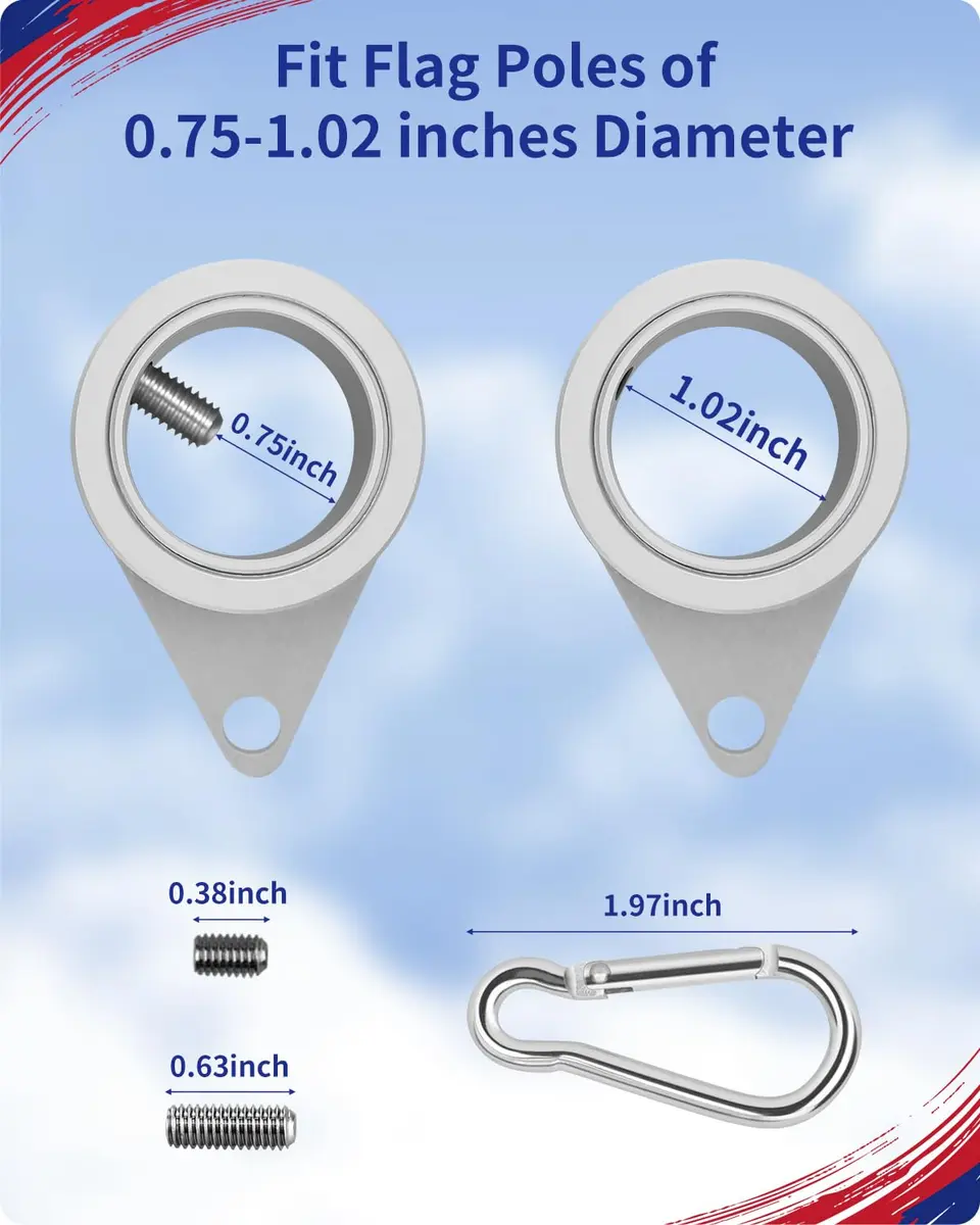 Loretoy 2 Pack Aluminum Alloy Flag Pole Rings 2.54 cm (1 inch) Diameter | 360° Rotating Anti-Wrap Design - view 2