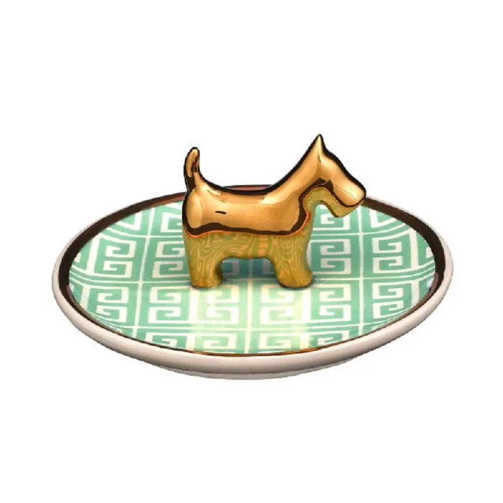 Grasslands Road This & That Dog Ring Dish | Ceramic Mint & Gold Modern Design - main product image