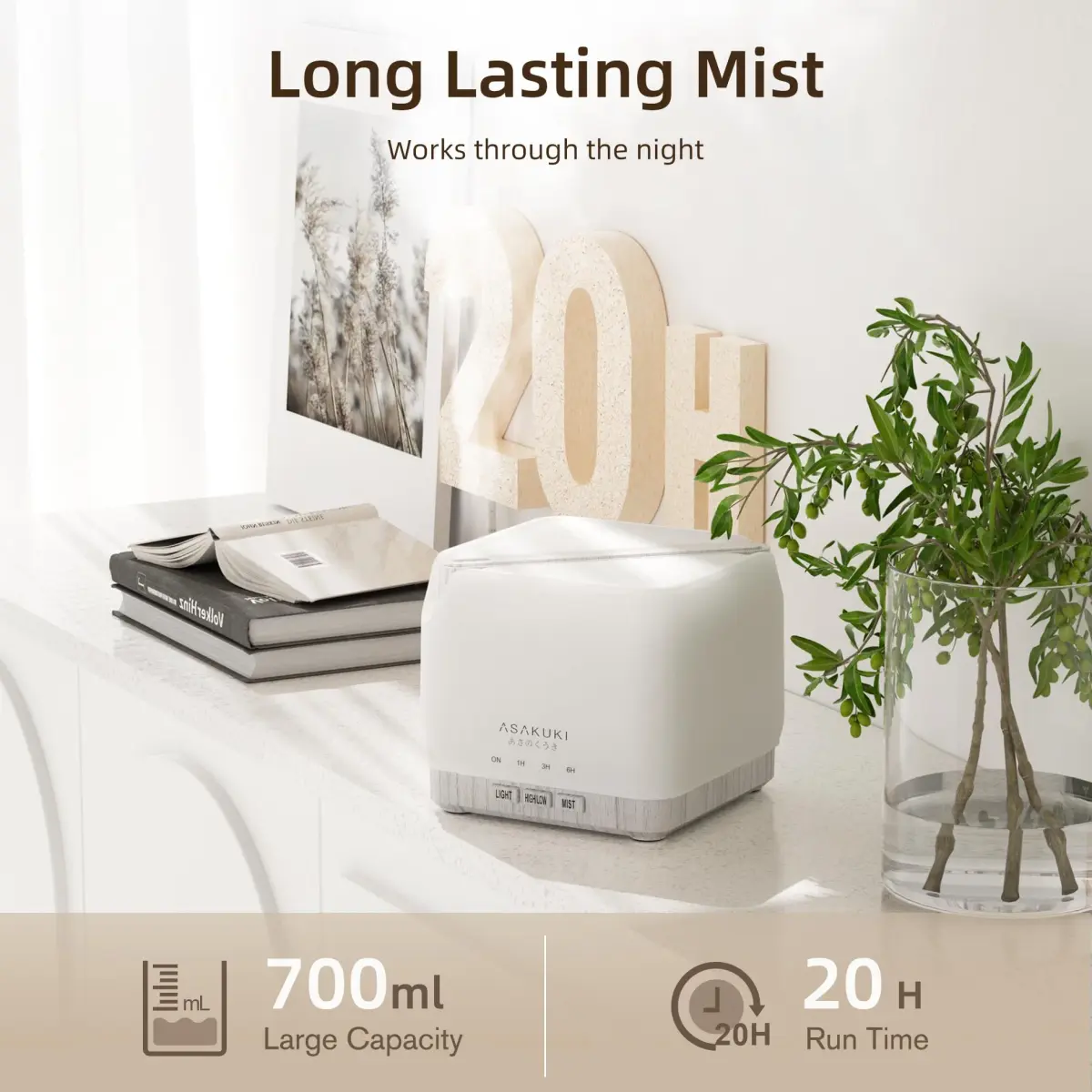 ASAKUKI Essential Oil Diffuser for Home Large 700 ml Humidifier | Ultrasonic Aromatherapy Diffuser with 7 LED Lights & Auto Shut-off - view 2