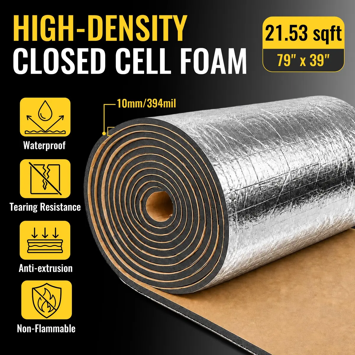 uxcell 10mm Sound Deadening Mat 21.5sqft | Aluminum Foil Foam Car Fender Engine Heat Insulation - view 2