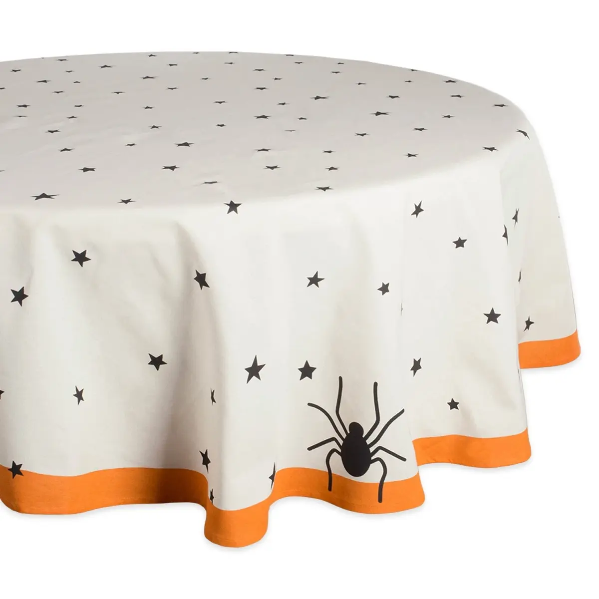 DII Halloween Black Stars Round Tablecloth 70 inches (178 cm) | Spooky Spider & Orange Border - main product image