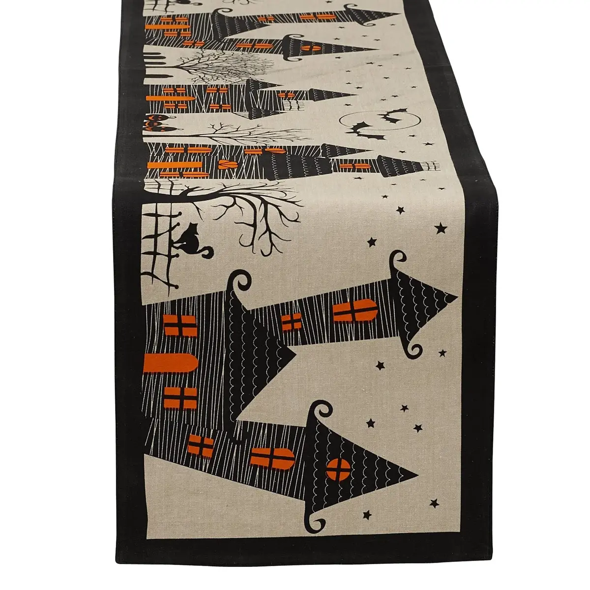 DII Halloween Black Stars Round Tablecloth 70 inches (178 cm) | Spooky Spider & Orange Border - view 2