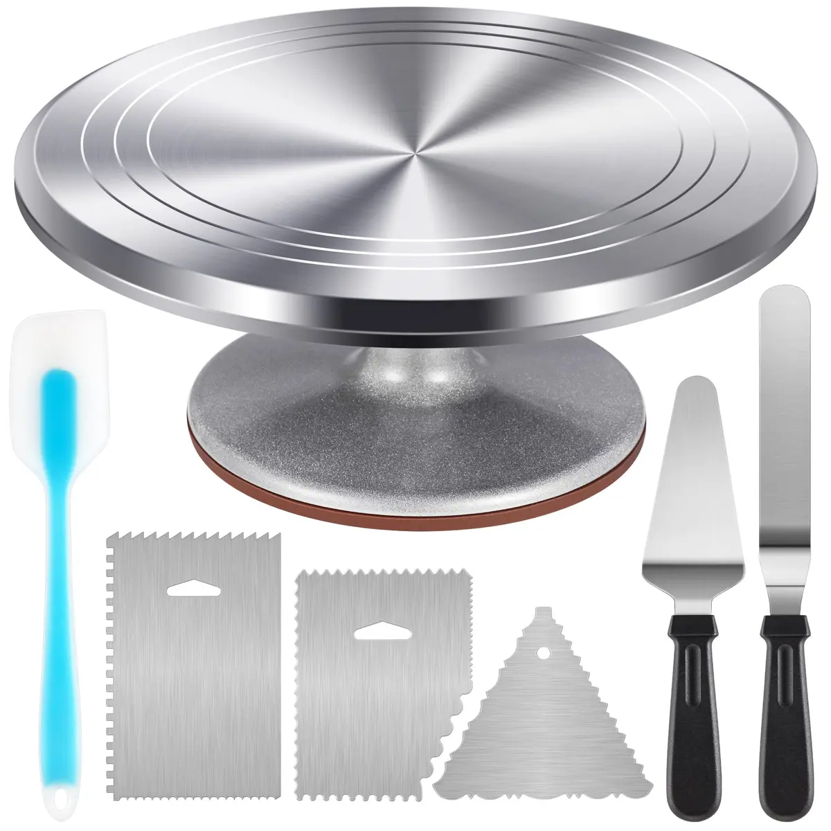 Kootek 12 Inch Aluminum Cake Turntable Set with 4-Piece Decorating Kit | Heavy Duty Rotating Cake Stand for Decorating - main product image