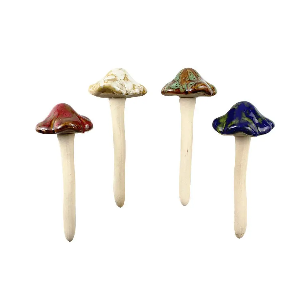 Danmu Ceramic Mushroom Garden Decor Set 11.5cm (4.52") | 4pcs Random Color Lawn Ornament - main product image