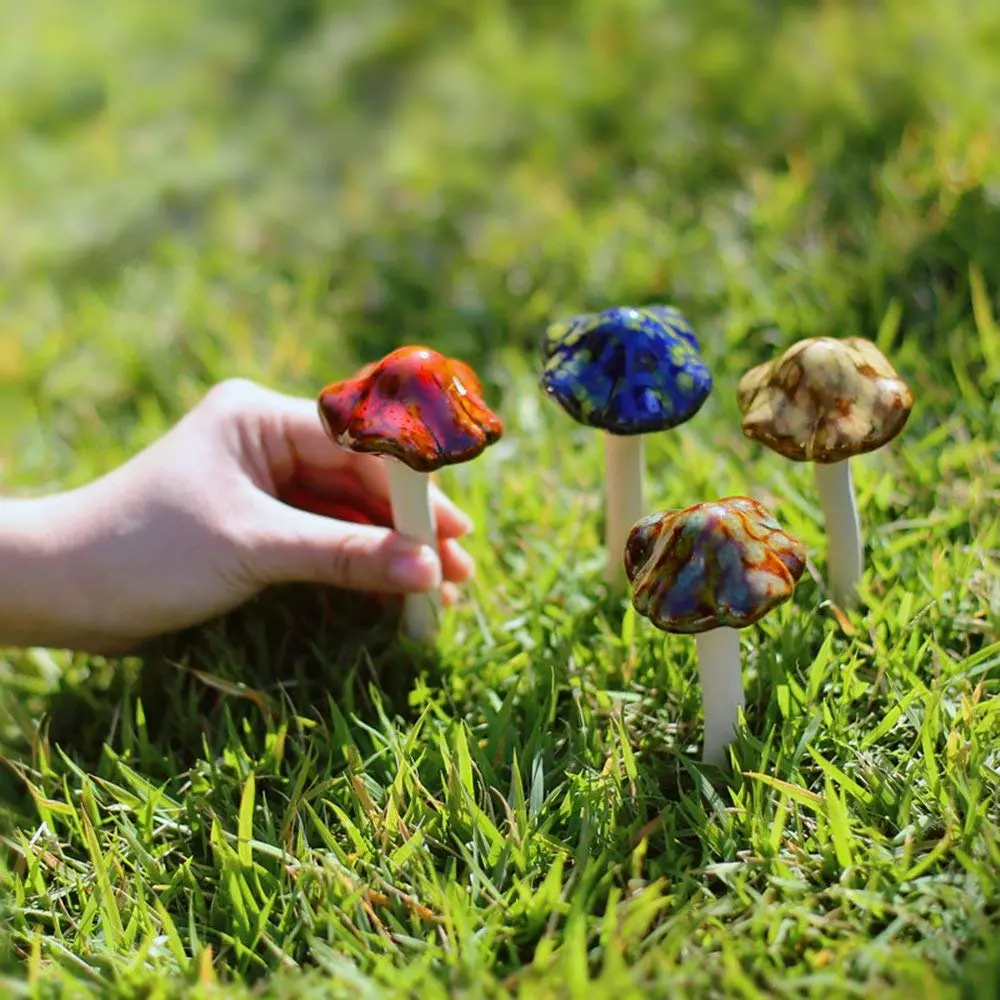 Danmu Ceramic Mushroom Garden Decor Set 11.5cm (4.52") | 4pcs Random Color Lawn Ornament - view 5