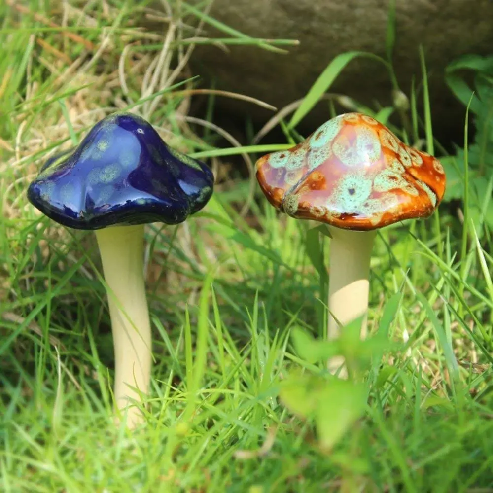 Danmu Ceramic Mushroom Garden Decor Set 11.5cm (4.52") | 4pcs Random Color Lawn Ornament - view 2