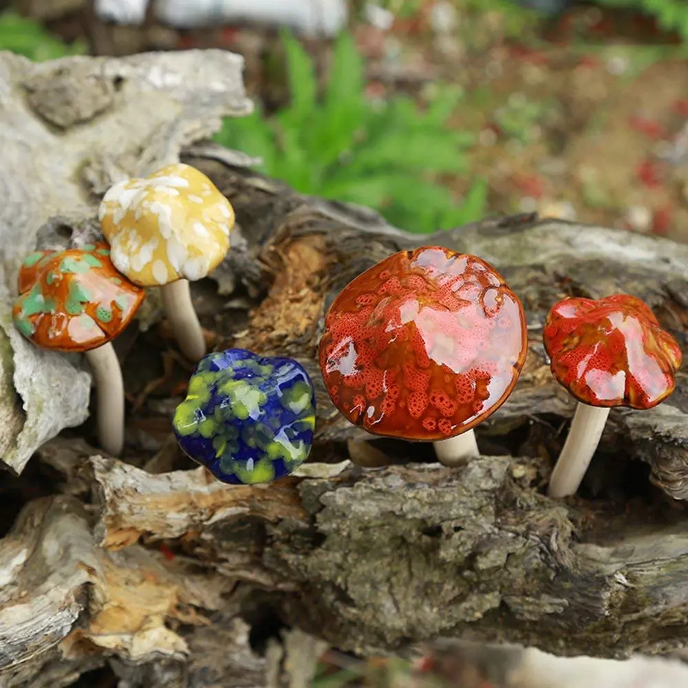 Danmu Ceramic Mushroom Garden Decor Set 11.5cm (4.52") | 4pcs Random Color Lawn Ornament - view 3