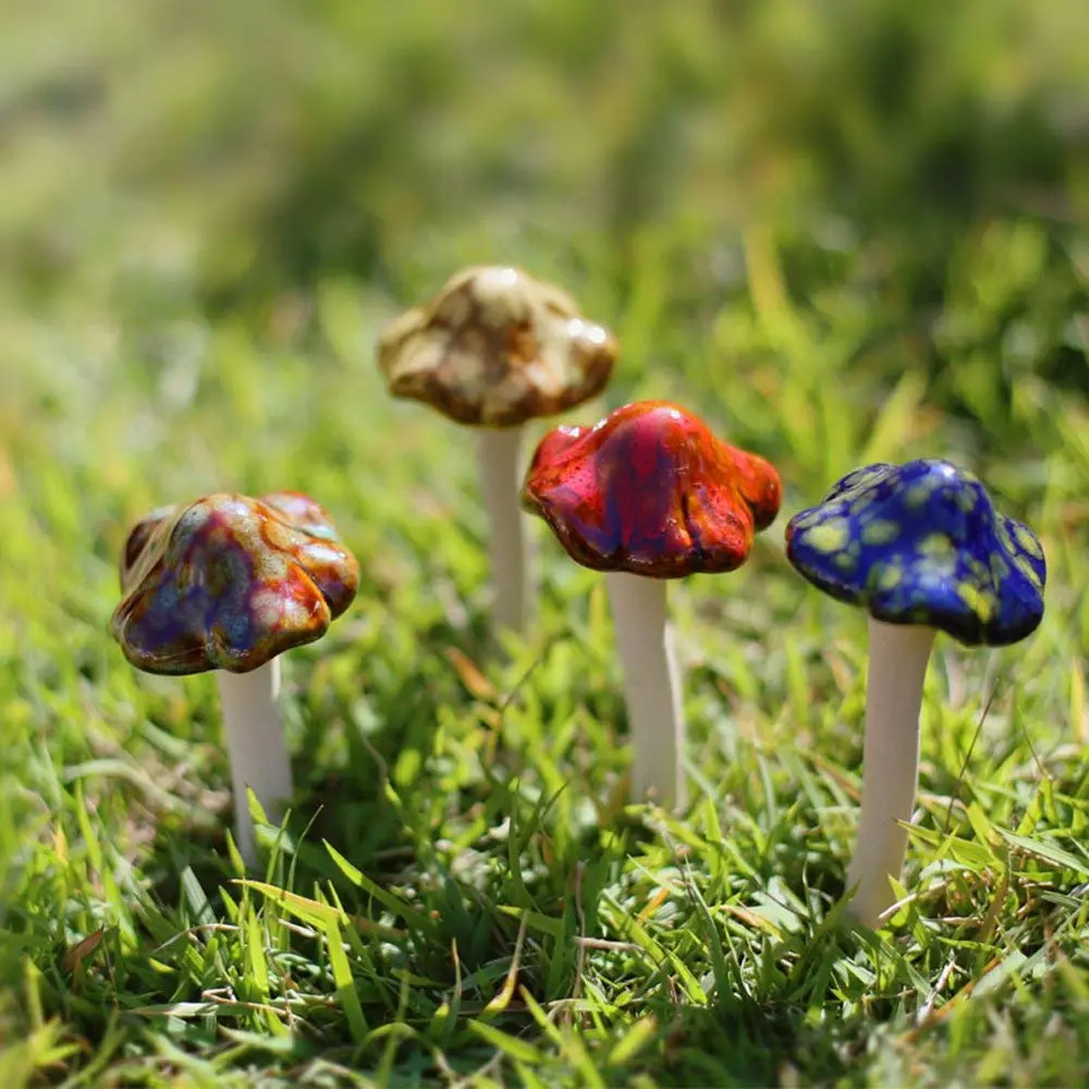 Danmu Ceramic Mushroom Garden Decor Set 11.5cm (4.52") | 4pcs Random Color Lawn Ornament - view 4
