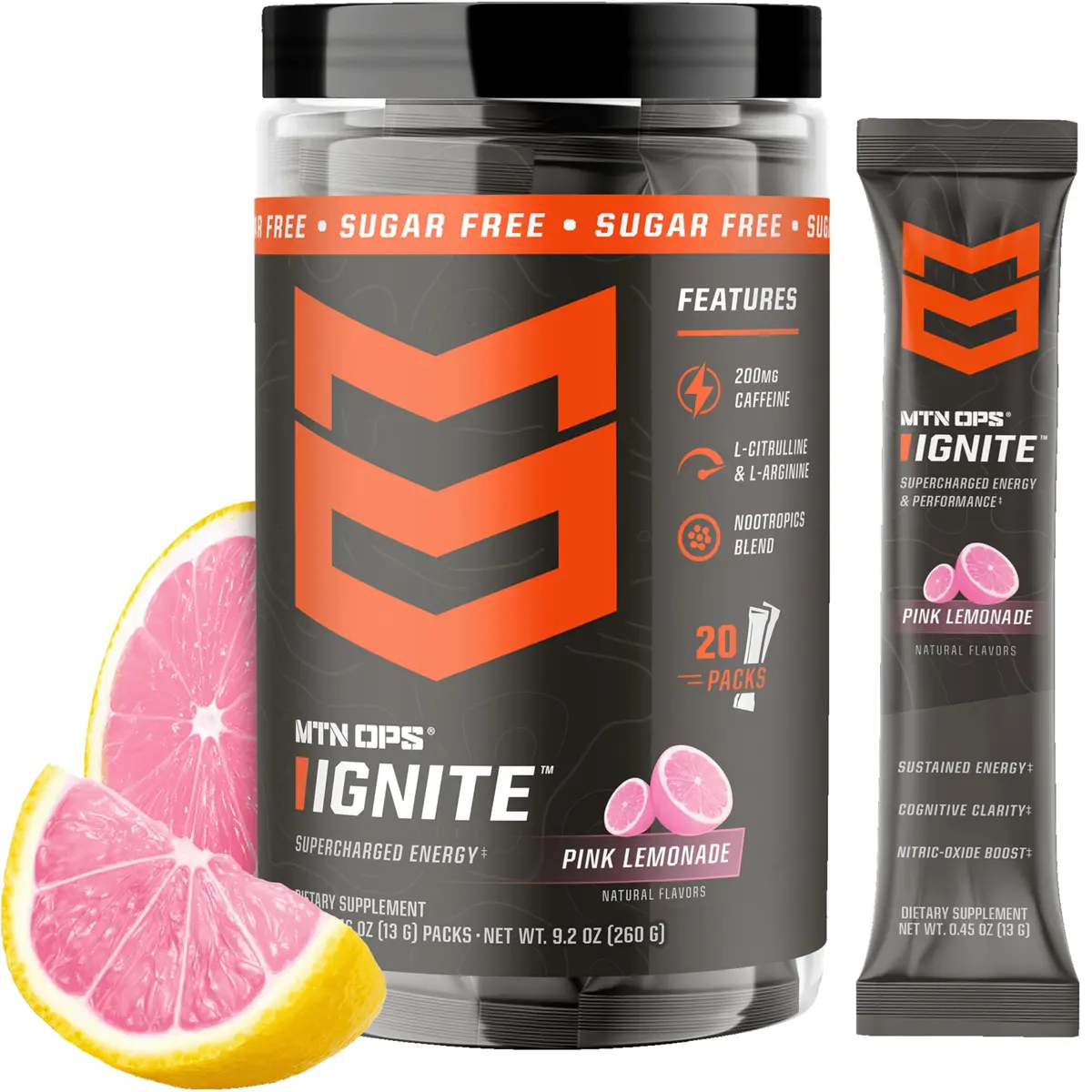 MTN OPS Ignite Energy Powder, Pink Lemonade | Zero Sugar, 20 Servings, Supports Focus & Endurance - main product image
