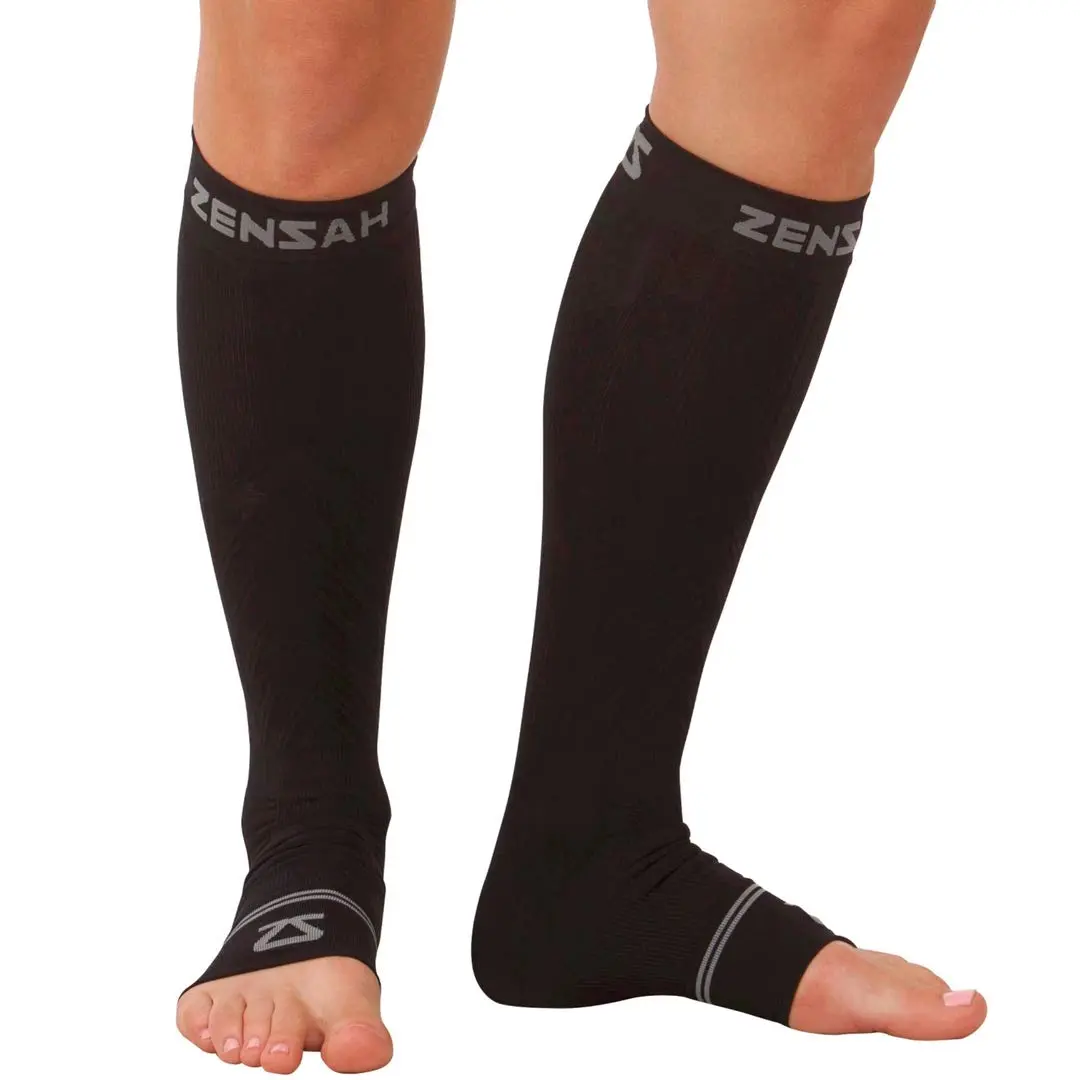 Zensah Ankle/Calf Compression Sleeves for Circulation & Swelling | Toeless Socks for Men & Women (M, Black) - main product image