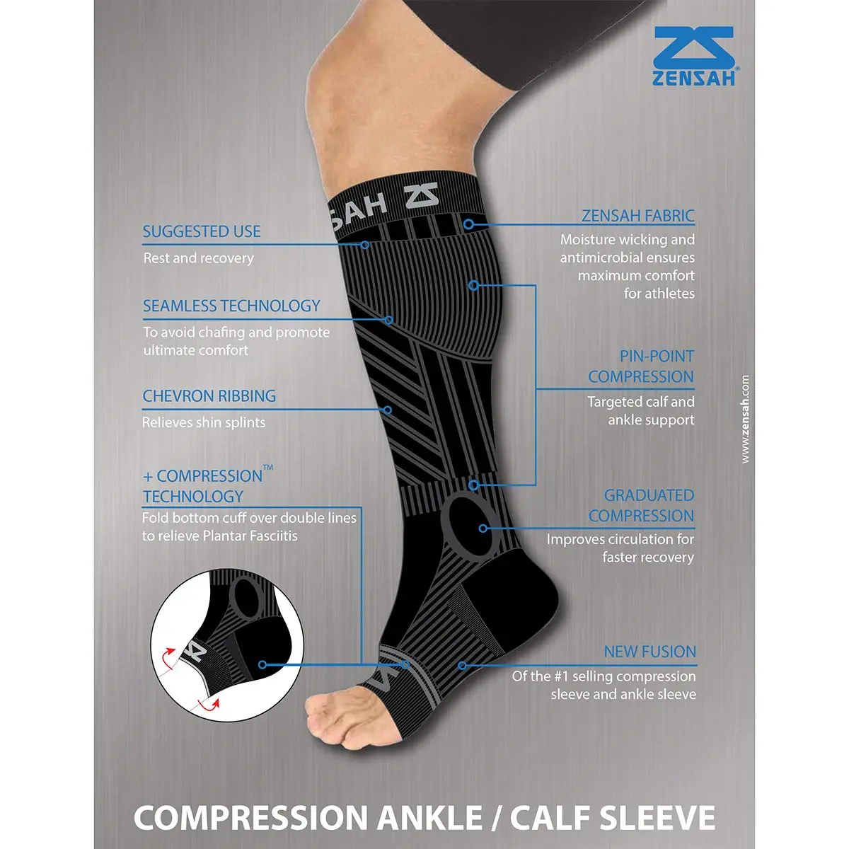 Zensah Ankle/Calf Compression Sleeves for Circulation & Swelling | Toeless Socks for Men & Women (M, Black) - view 3