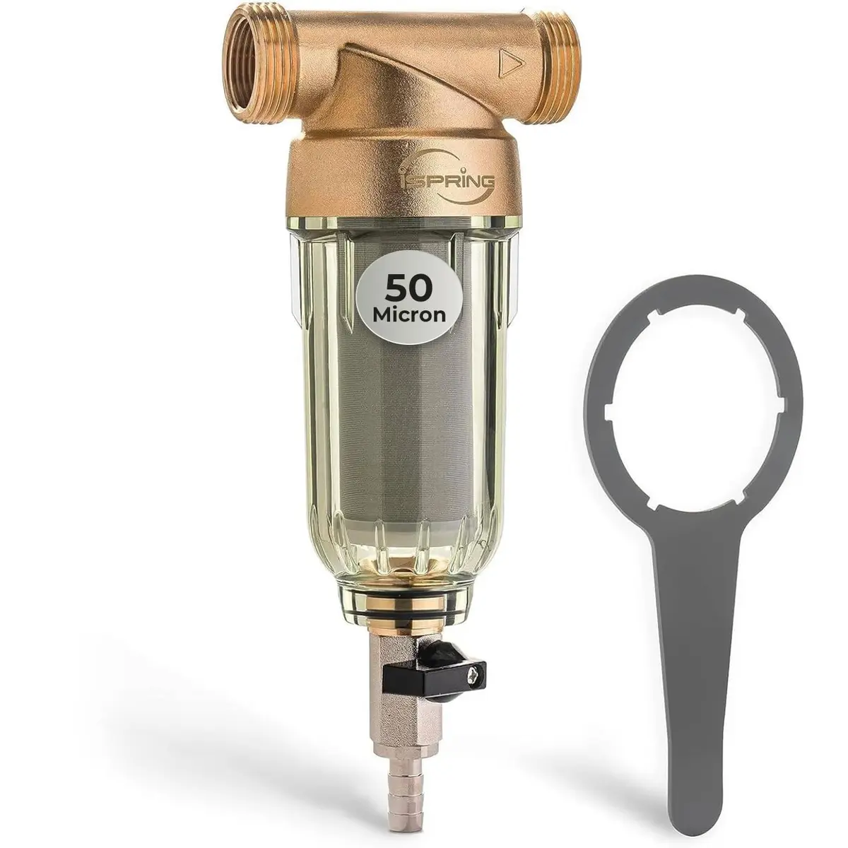 iSpring WSP-50 Spin Down Sediment Filter 50 Micron | Whole House Prefilter for Rust & Dirt Removal - main product image