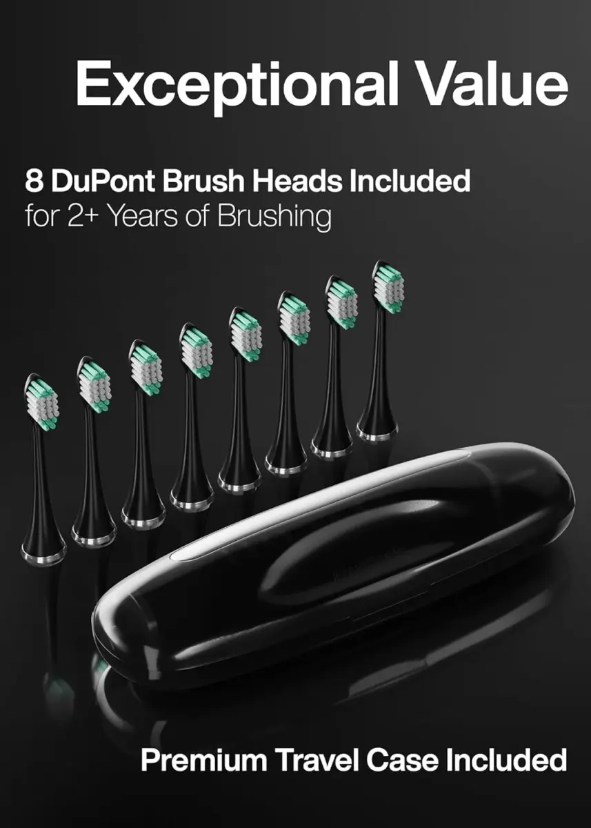 Aquasonic Black Series Ultrasonic Toothbrush with 8 Brush Heads & Travel Case | ADA Accepted, 40,000 VPM, Wireless Charging - view 5