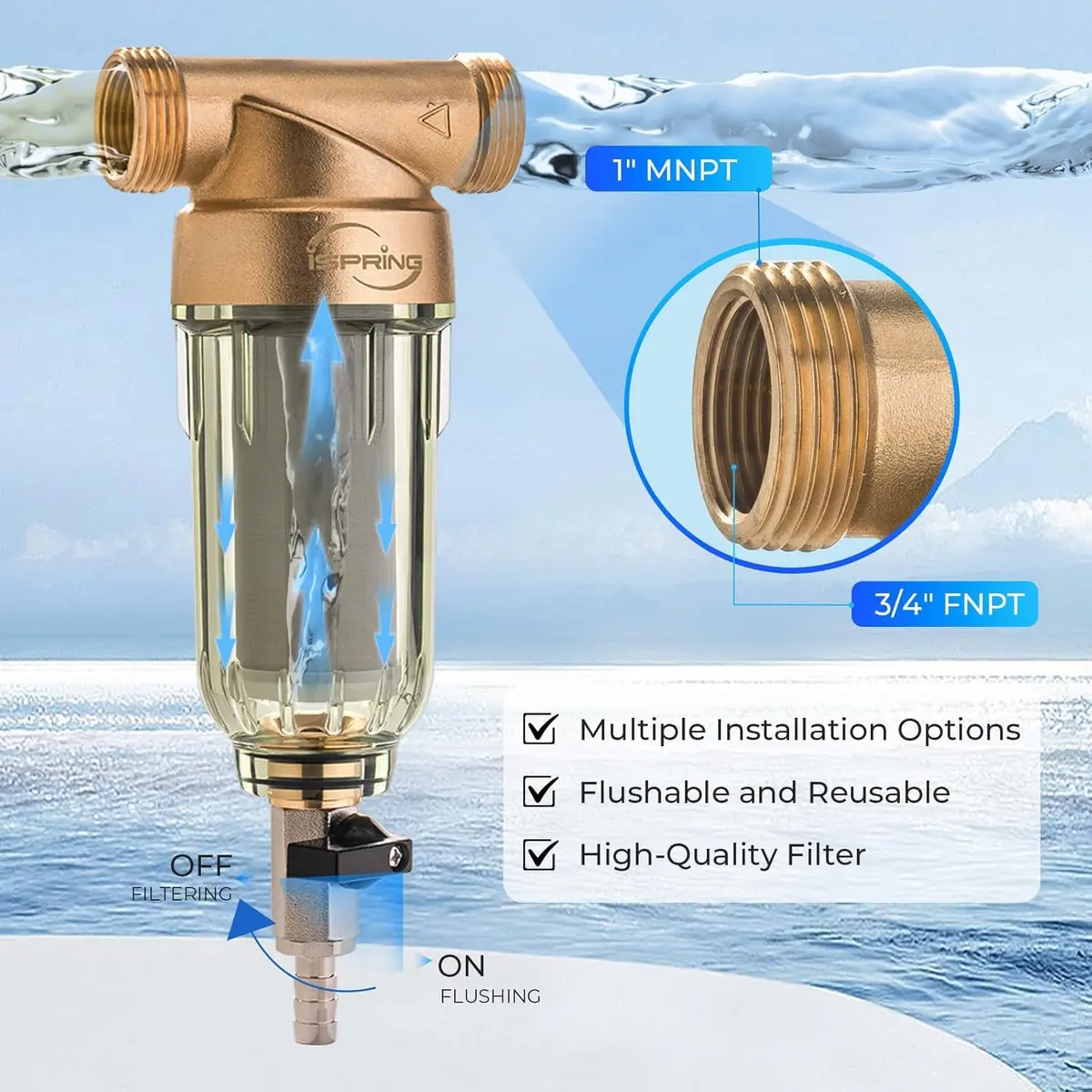 iSpring WSP-500 Whole House Spin Down Sediment Filter, 500 Micron | Reusable Stainless Steel Mesh for Plumbing - view 3