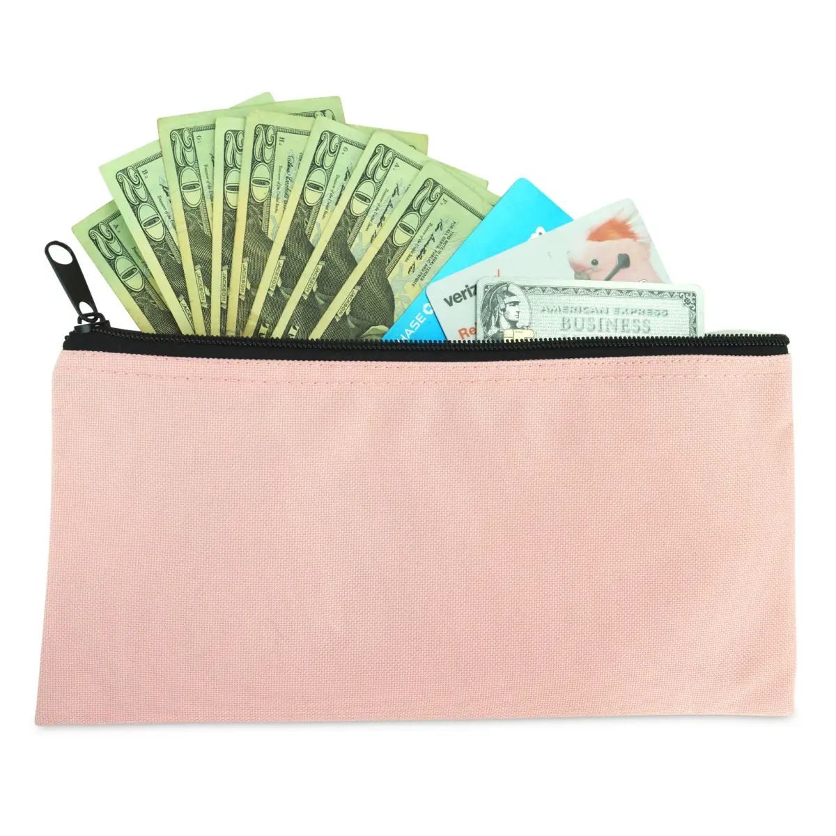 DALIX Pink Money Bag 28cm (11" L x 5.5" W) | Secure Zippered Pouch for Cash & Coins - view 5