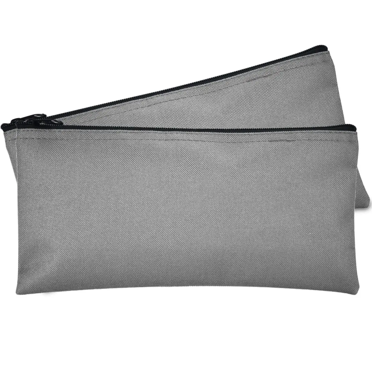 DALIX Gray 2 Pack Zippered Polyester Bank Money Bags 27.9 cm (11" L x 5.5" H x 2.5" D) | Secure Cash & Coin Handling - main product image