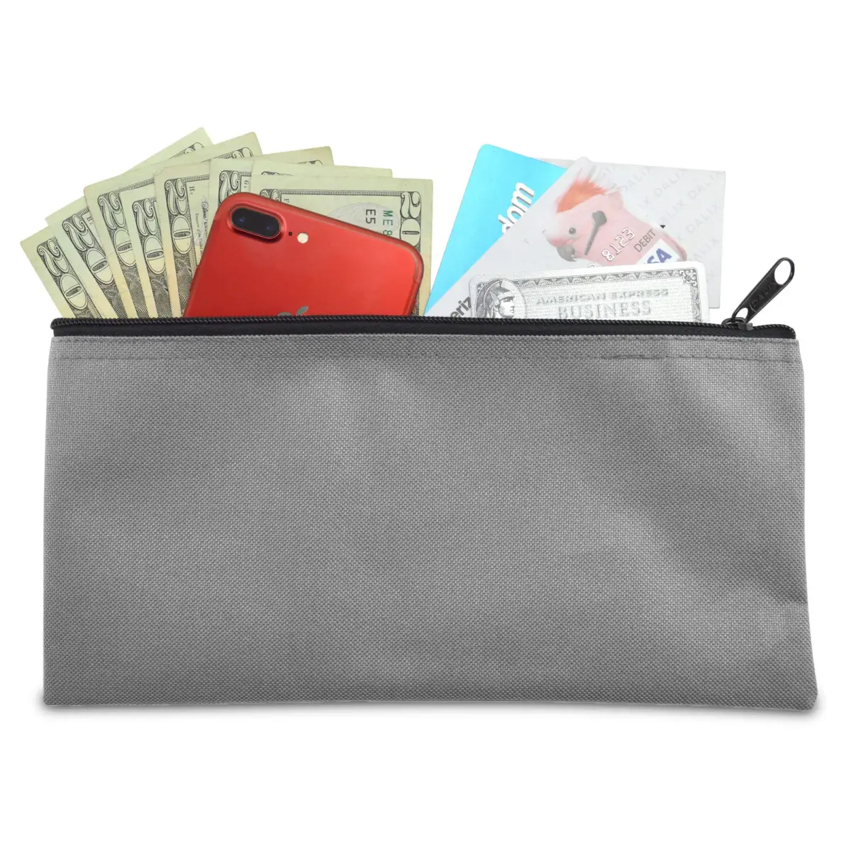 DALIX Gray 2 Pack Zippered Polyester Bank Money Bags 27.9 cm (11" L x 5.5" H x 2.5" D) | Secure Cash & Coin Handling - view 5