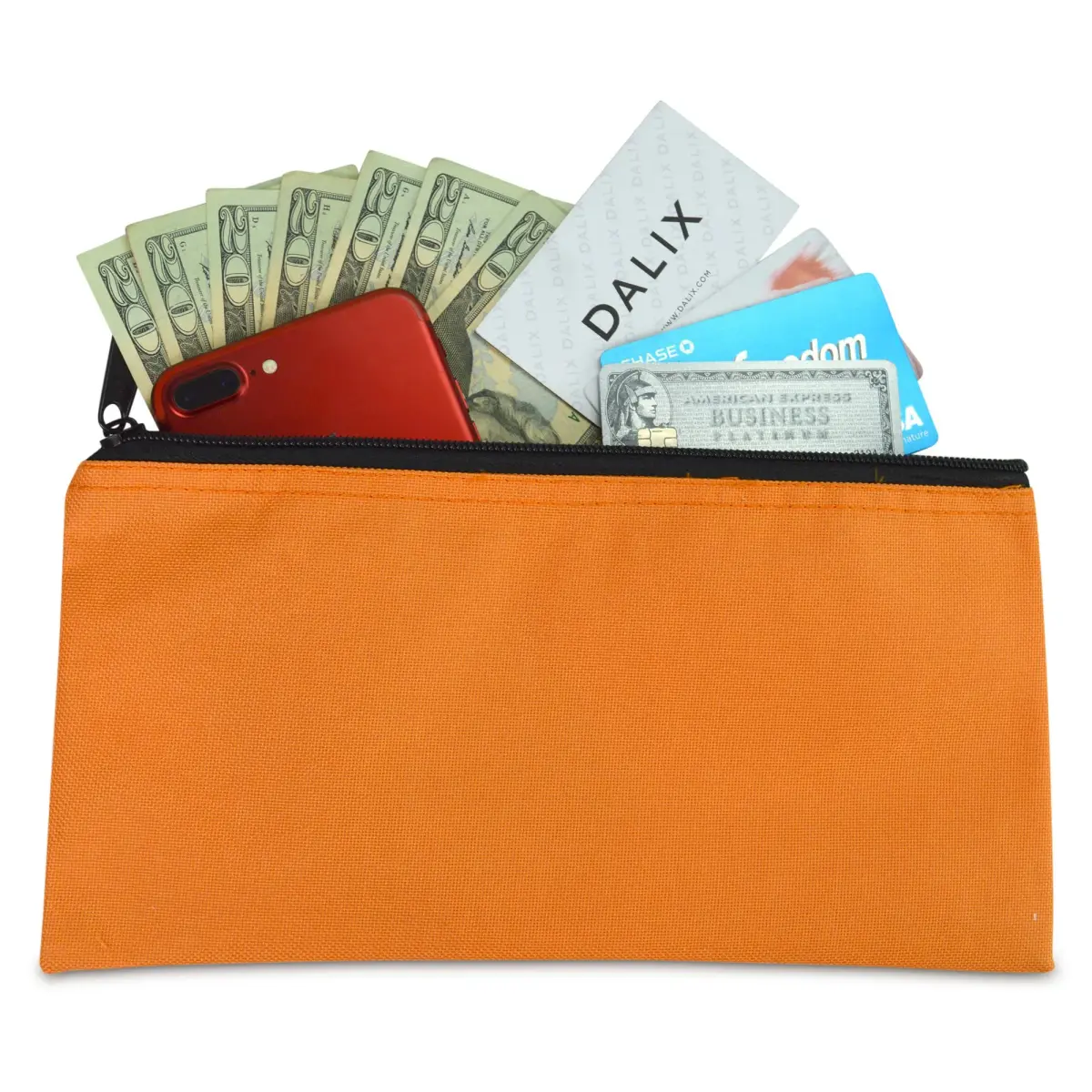 DALIX Orange 2 Pack Polyester Zippered Bank Money Pouch | 27.9 cm (11" Long) x 14 cm (5.5" Wide) - view 5