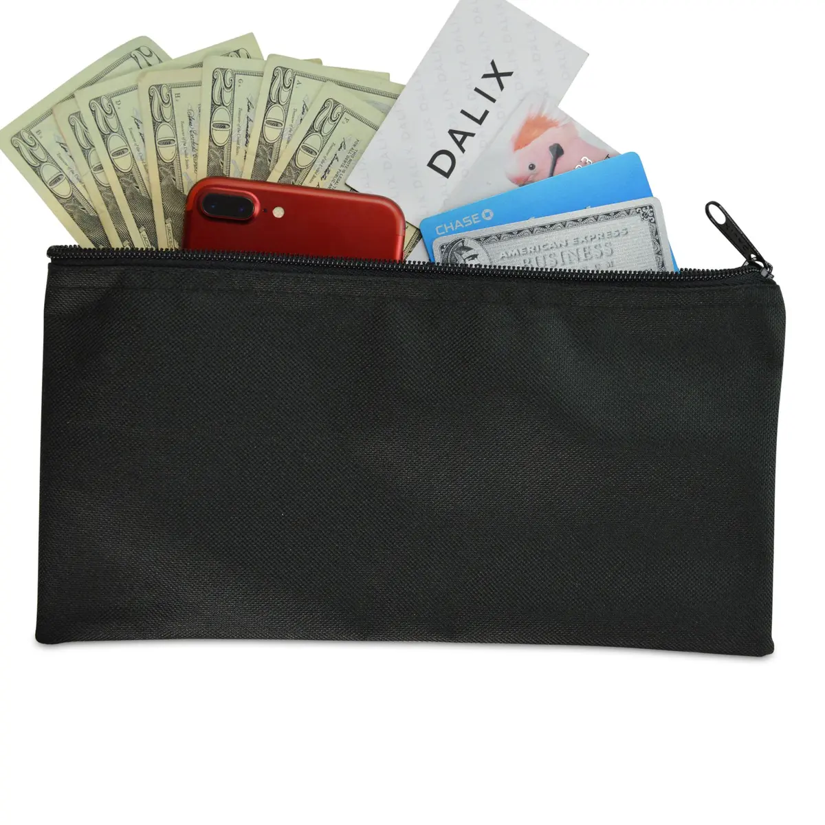 DALIX Black 2 Pack Polyester Zippered Bank Coin Bags | Secure Cash & Coin Handling - view 5