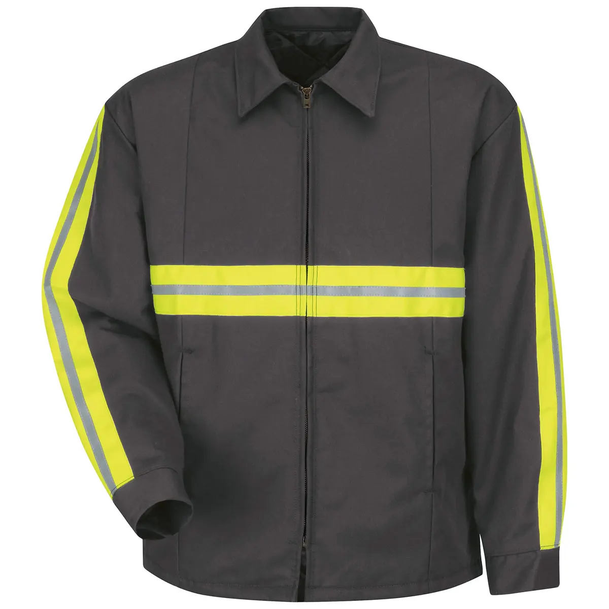 Red Kap Men's Quilt-Lined Panel Jacket, Charcoal, Medium | Durable Work Outerwear with Visibility Trim - main product image