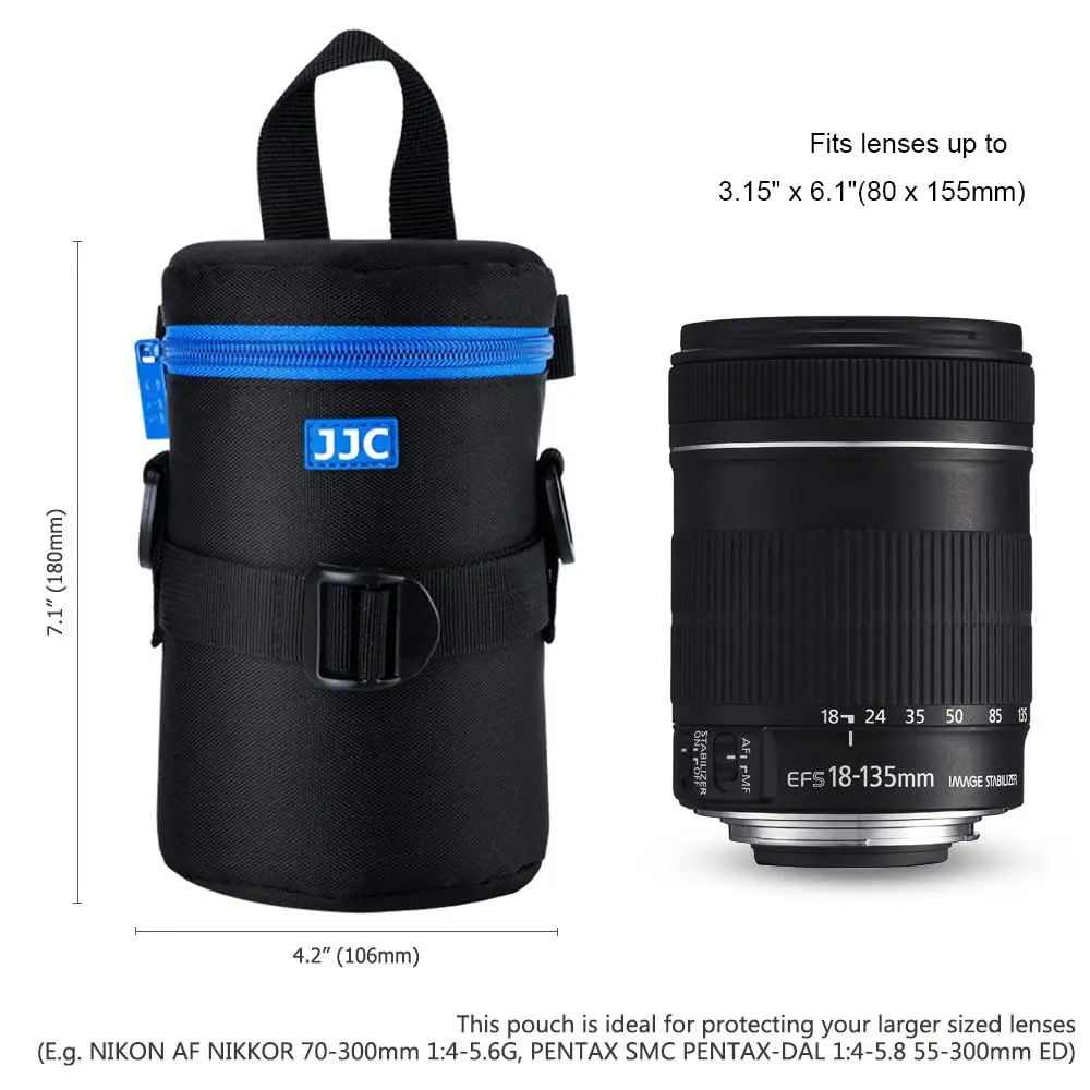 JJC Deluxe Lens Case Pouch Bag for Camera Lens Below 3.15" x 6.1" | Heavy-Duty Polyester with Shock Absorption - view 3