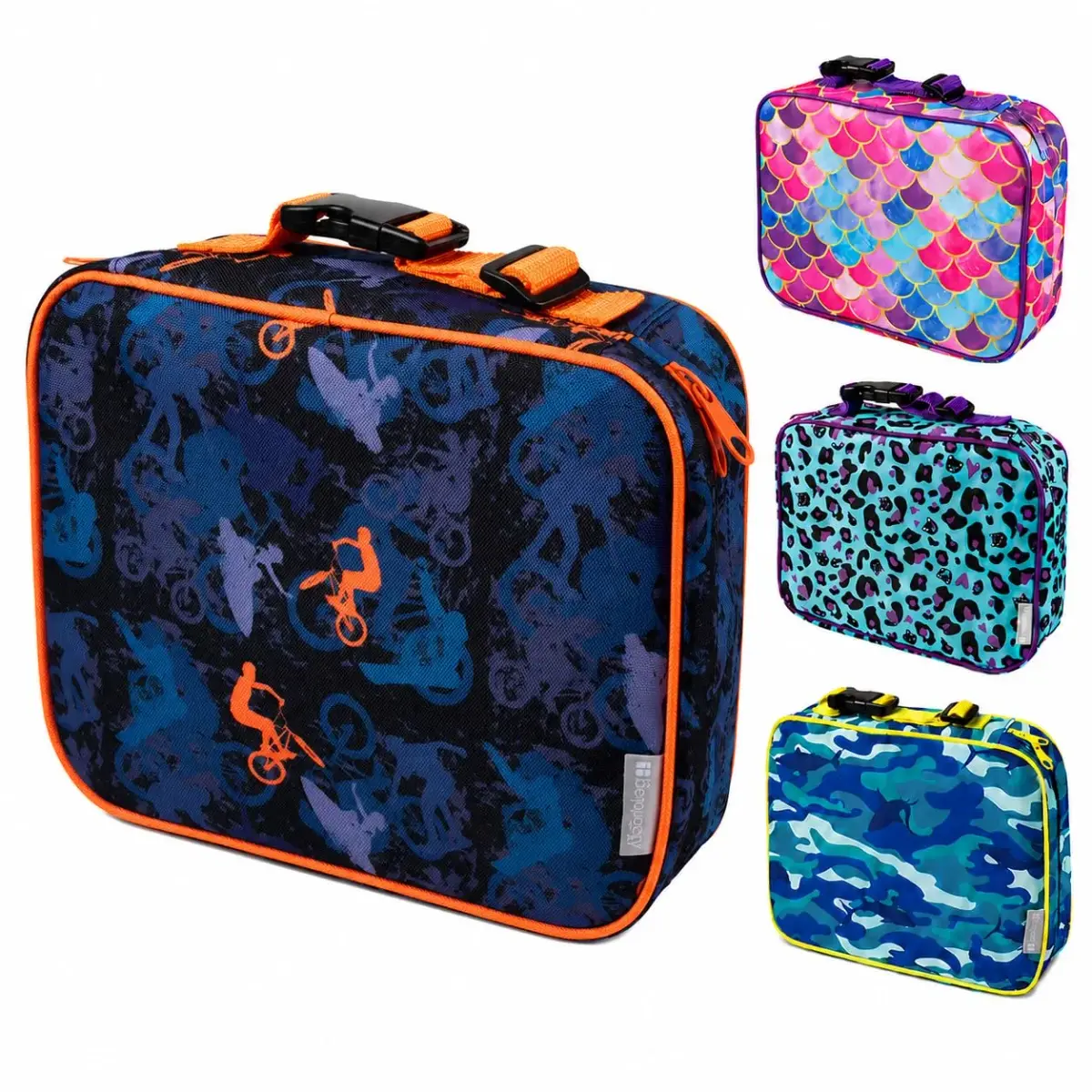 Bentology Kids Insulated Lunch Box Motor Bike Sports Print 23cm (10 in) | Keeps Food Fresh for Hours - main product image