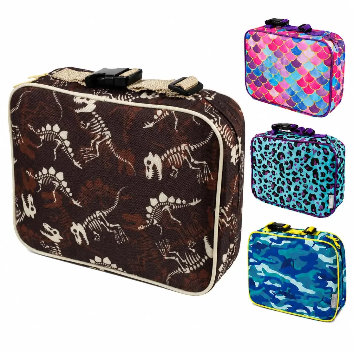 Bentology Kids Insulated Lunch Box Dinosaur Fossils 240cc (10 x 8 x 3 inches) | Food Safe BPA-Free for School - main product image