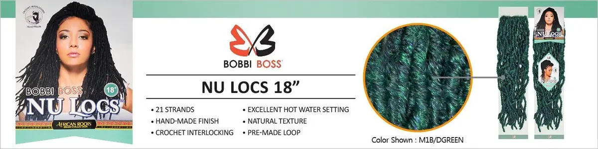 Bobbi Boss Synthetic Hair Crochet Braids African Roots Braid Collection Nu Locs 18" (6-Pack, M1B/PUR) | Kinky, Multi Pack - view 9