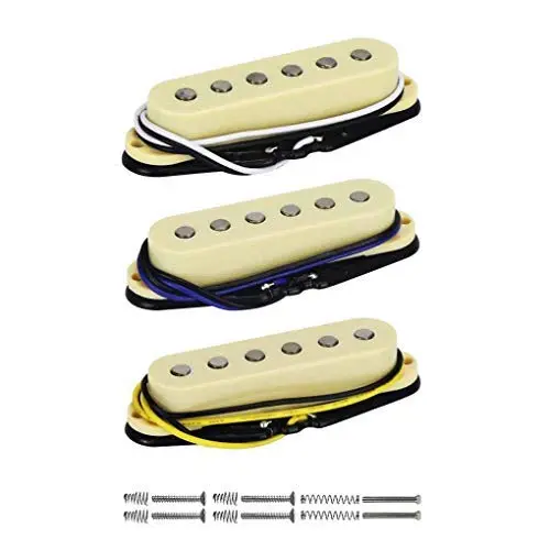 FLEOR Alnico 5 Single Coil Guitar Pickups Set Cream Flat Pole for ST/SQ Electric Guitars (Neck/Middle/Bridge, 50mm/50mm/52mm Spacing) - main product image