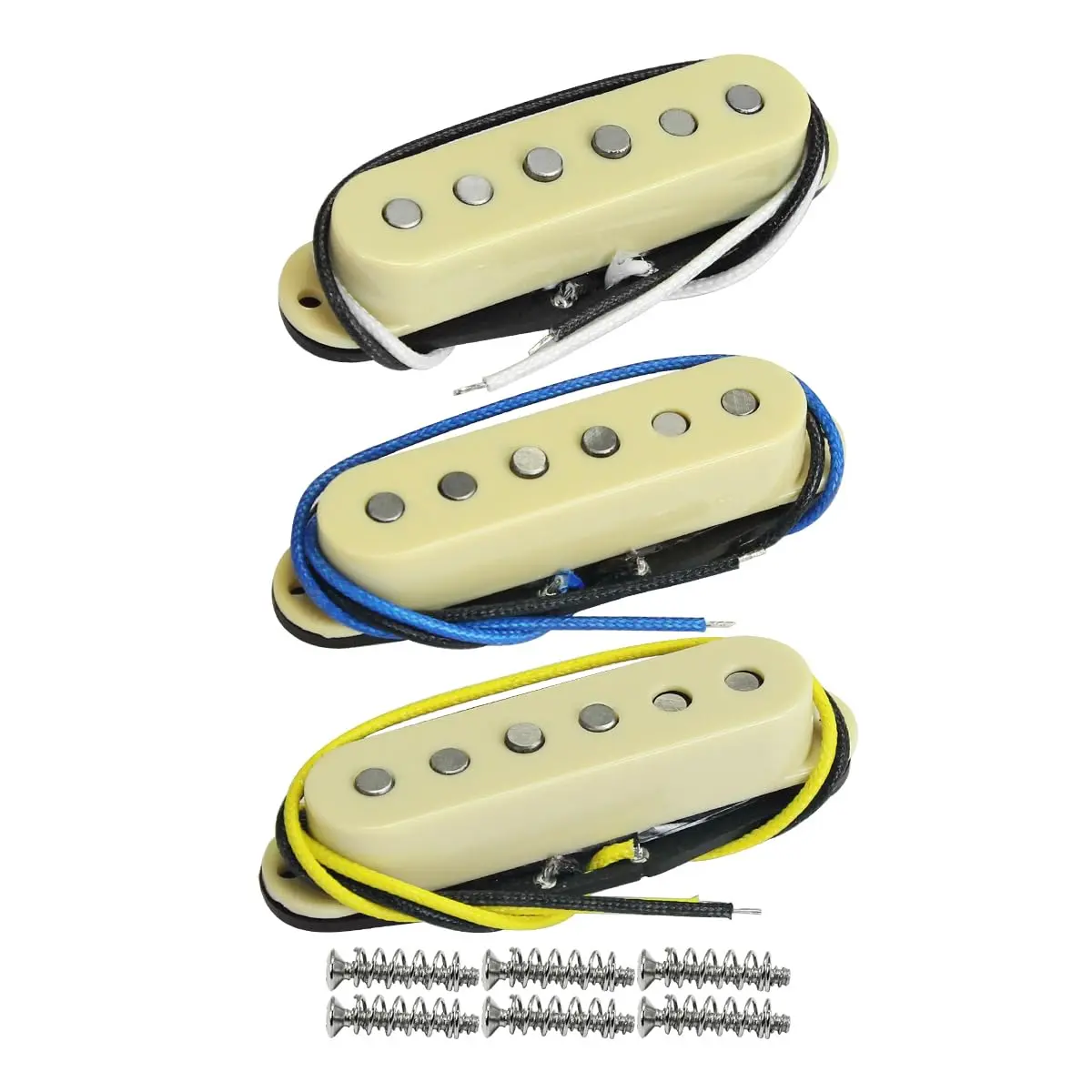 FLEOR Single Coil Pickup Set Cream Staggered Alnico 5 for Electric Guitar | Neck/Middle/Bridge 52mm Spacing - main product image