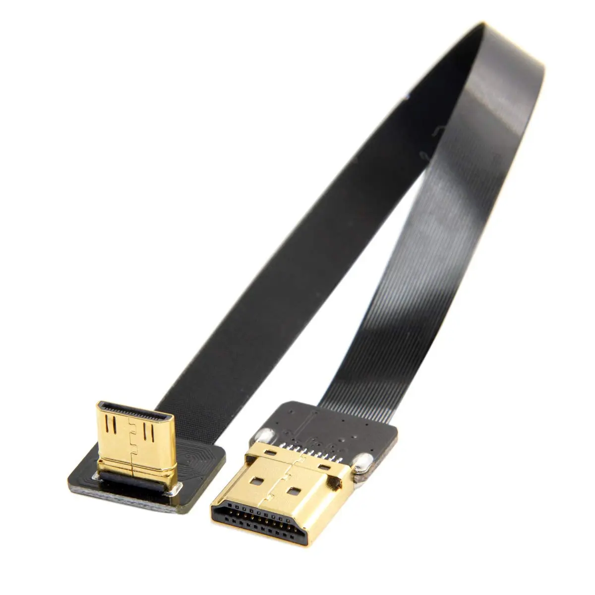 JSER CYFPV 90 Degree Up Angled Mini HDMI Male to HDMI Male FPC Flat Cable 20cm | Connects FPV Cameras to HDTVs - main product image