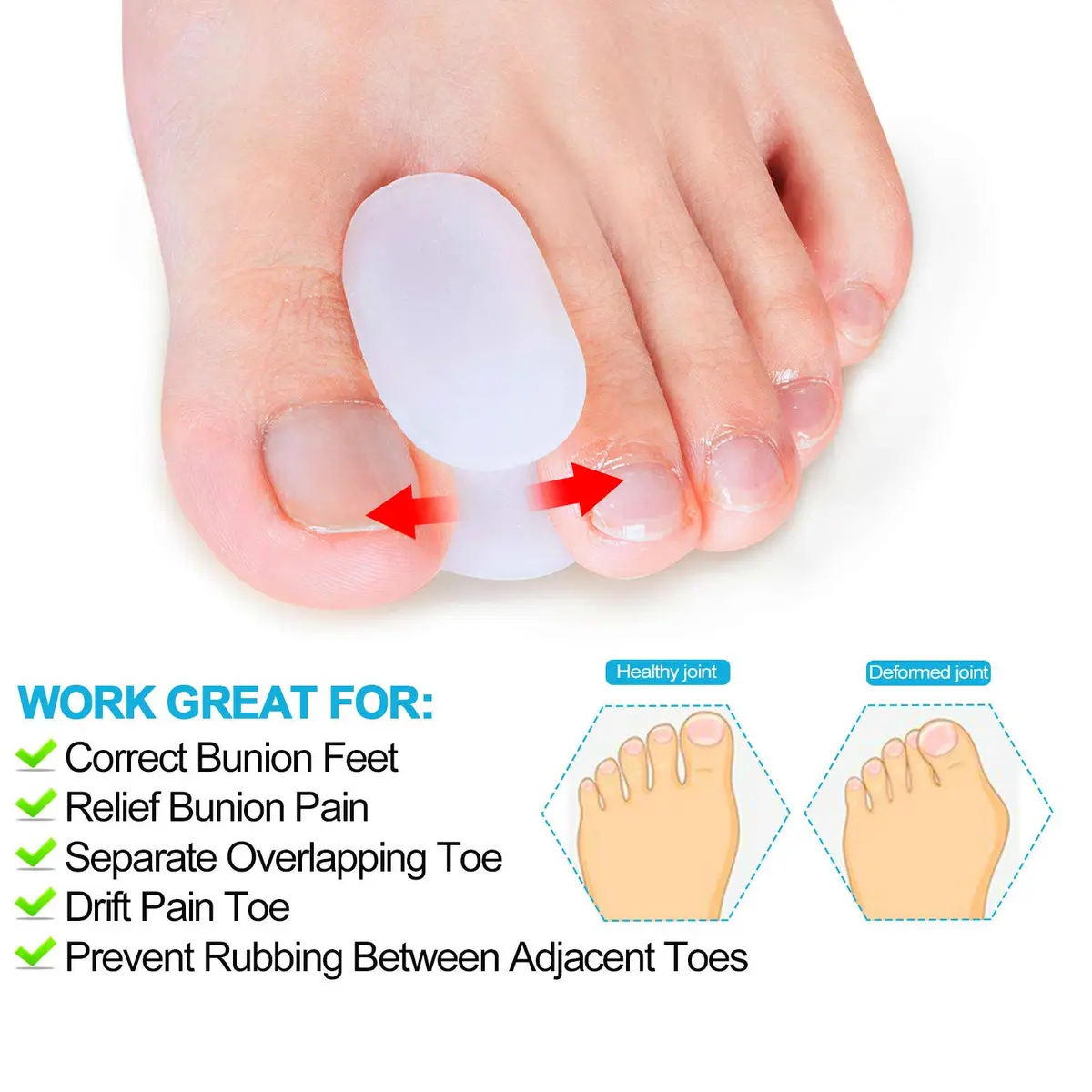 Povihome Gel Bunion & Toe Spacers Separators Small Size (10 Pack) | Orthopedic Brace for Pain Relief - view 5