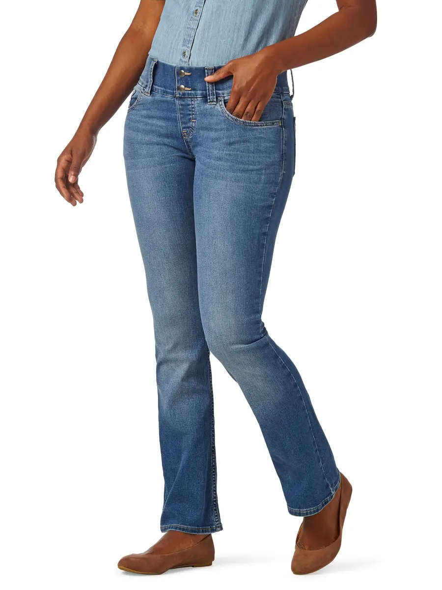 Riders by Lee Indigo Womens Pull on Waist Smoother Bootcut Jeans, Mid Shade, 16 Petite US | Elastic Waist, Classic Fit, Cotton Blend - main product image