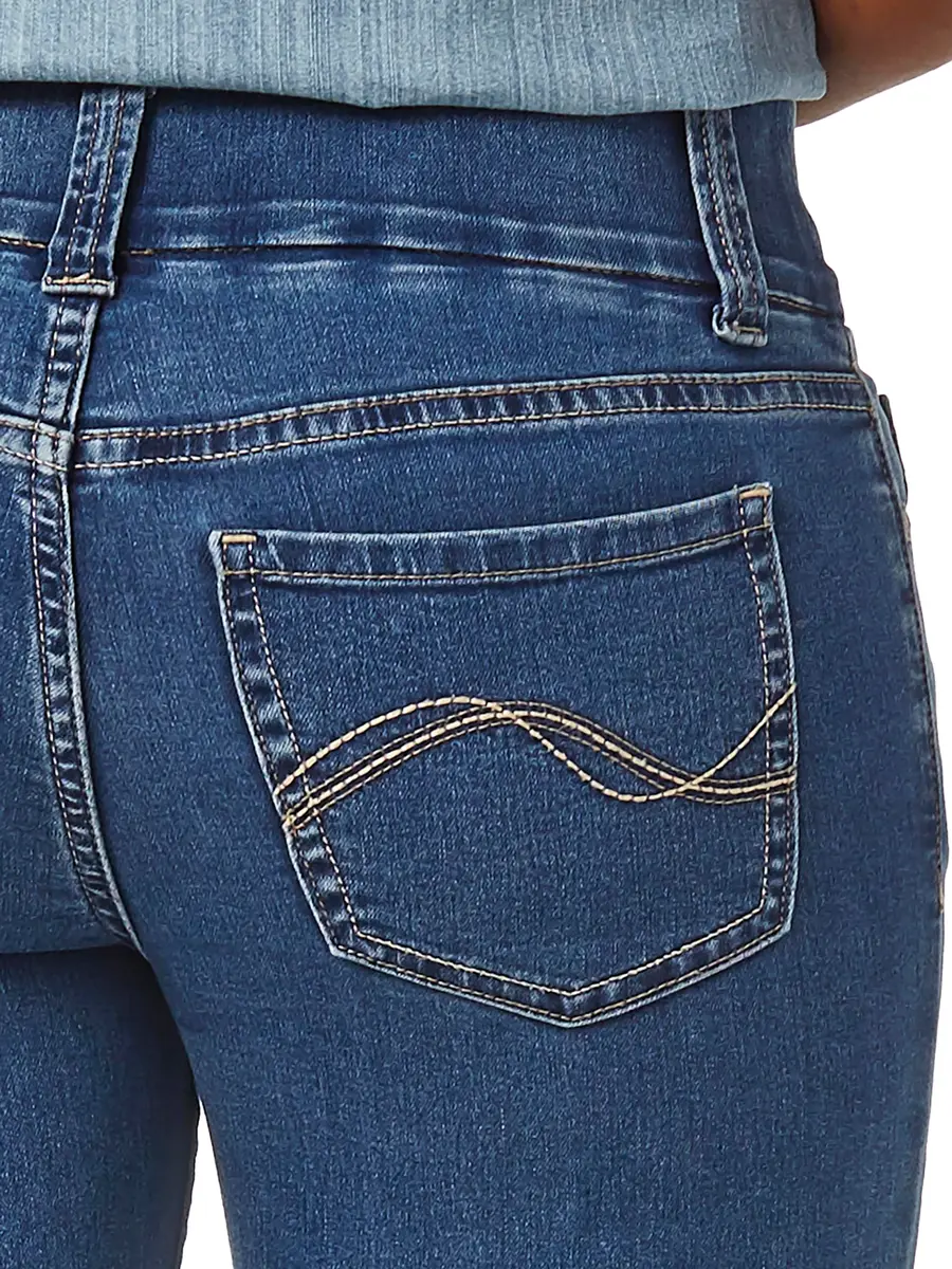 Riders by Lee Indigo Womens Pull on Waist Smoother Bootcut Jeans, Mid Shade, 16 Petite US | Elastic Waist, Classic Fit, Cotton Blend - view 3