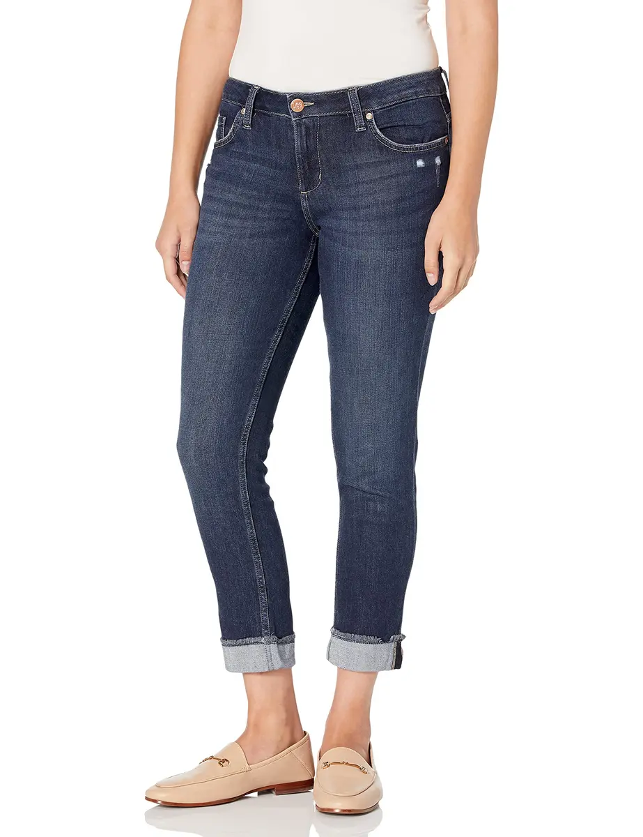 Riders Boyfriend Jean 8 | Slim Fit, Mid Rise, Dark Wash, Fringe Cuff, Cotton & Spandex - main product image