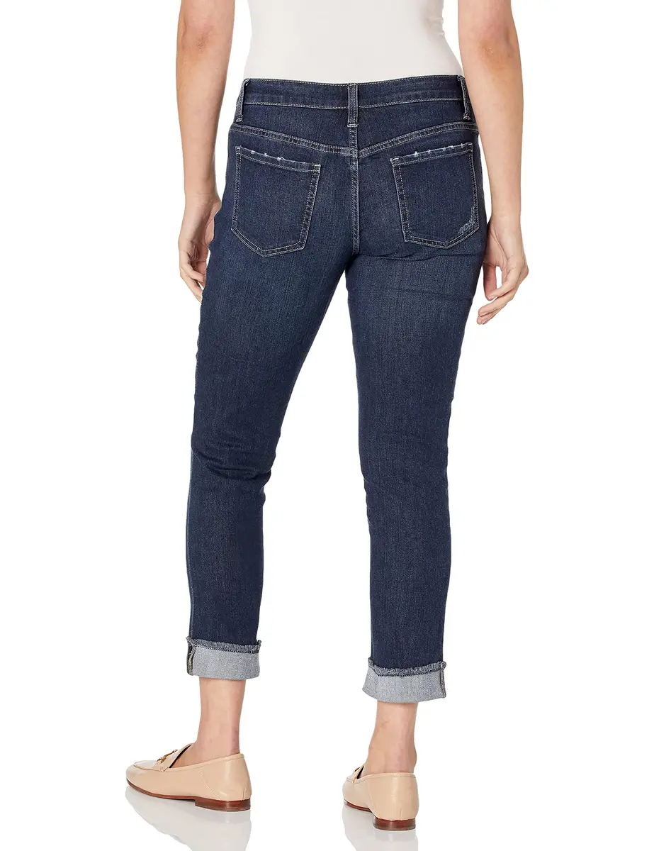 Riders Boyfriend Jean 8 | Slim Fit, Mid Rise, Dark Wash, Fringe Cuff, Cotton & Spandex - view 2