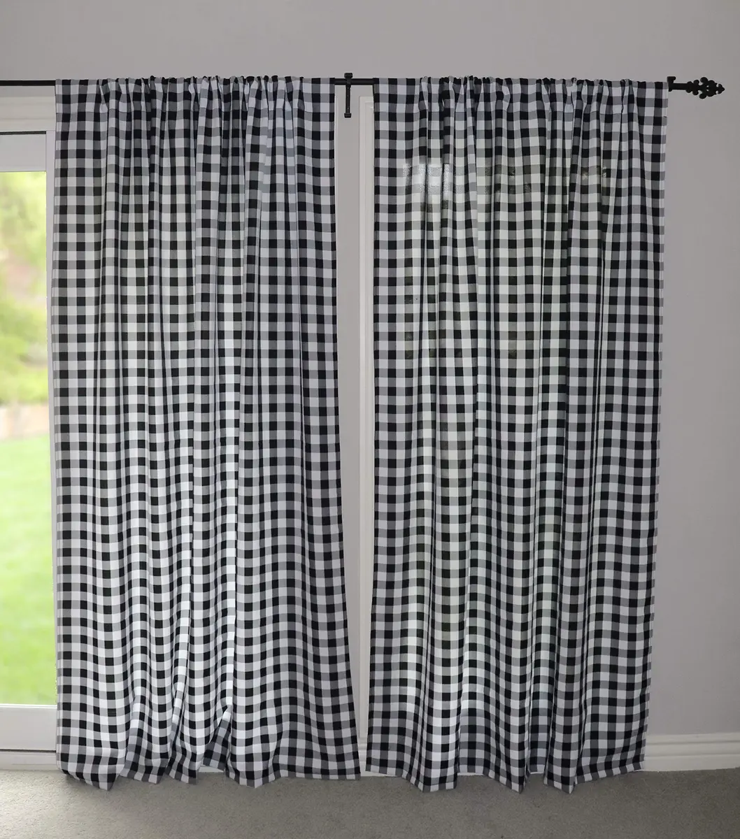 lovemyfabric Gingham Checkered Curtain Panel 56" x 84" | Black & White Polyester - view 3