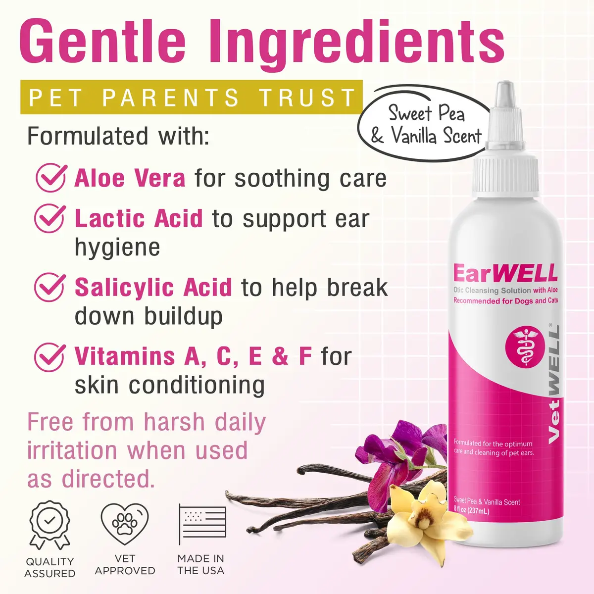 VetWELL Ear Cleaner for Dogs and Cats - Sweet Pea Vanilla - 8 oz | Gentle Deodorizing & Cleaning - view 5