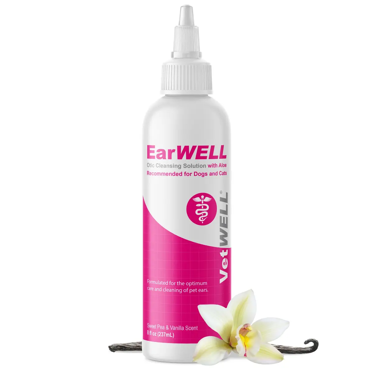 VetWELL Ear Cleaner for Dogs and Cats - Sweet Pea Vanilla - 8 oz | Gentle Deodorizing & Cleaning - main product image