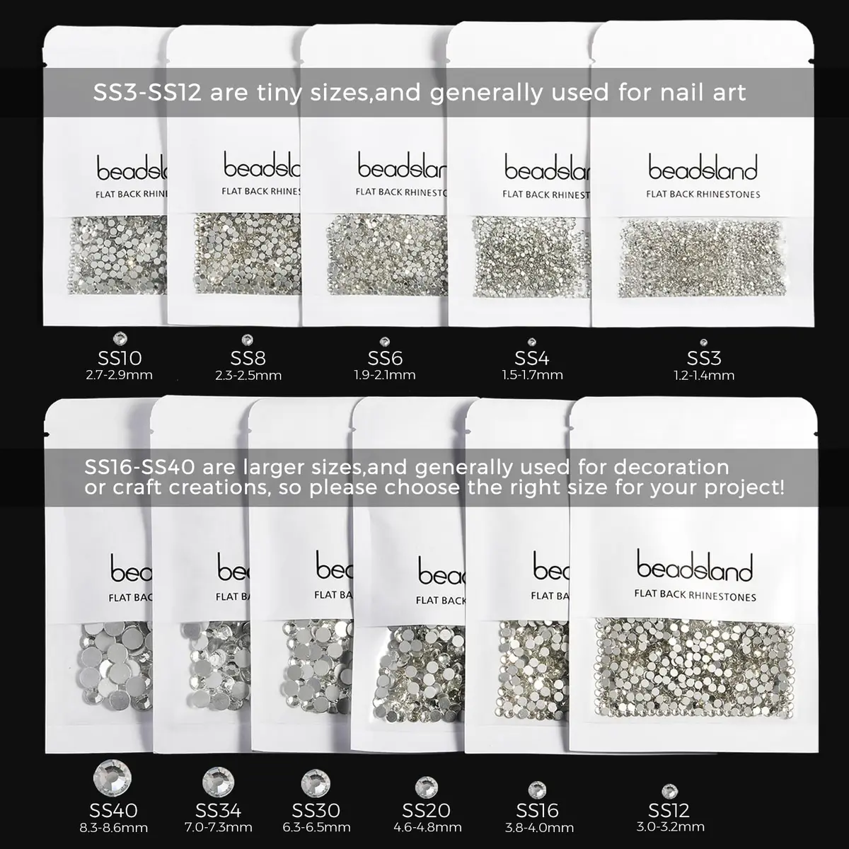 BEADSLAND Flat Back Crystal Rhinestones SS20 (1440pcs) | Glass Gems for Crafts, Glue Fix, 4.6-4.8mm - view 6